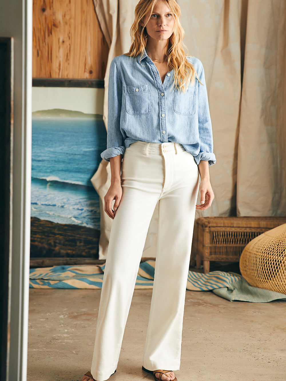 Stretch Terry Harbor Pant by Faherty in Egret