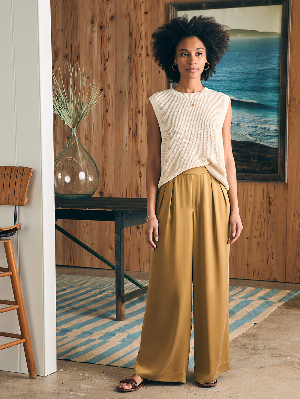 Sandwashed Silk Gemma Pant by Faherty in Antique Bronze