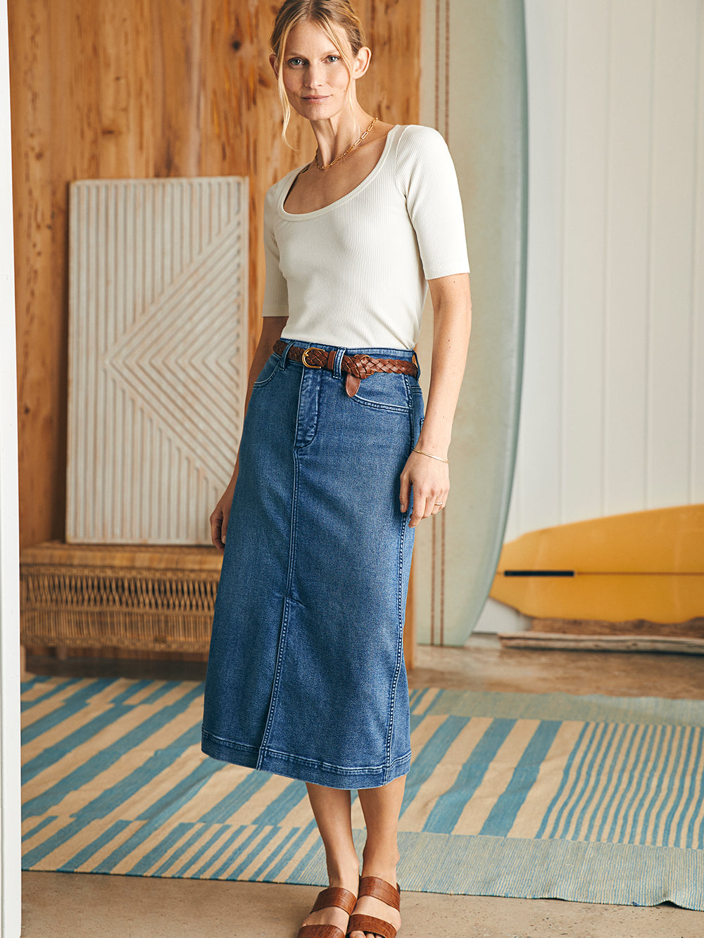 Stretch Terry Midi Skirt by Faherty in Riverton