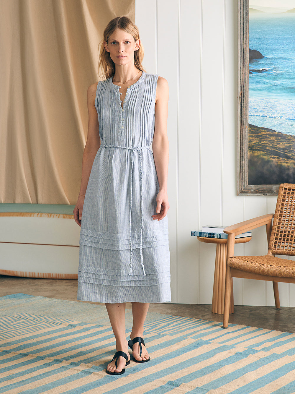 Isha Midi Dress by Faherty in Blue Mini Stripe