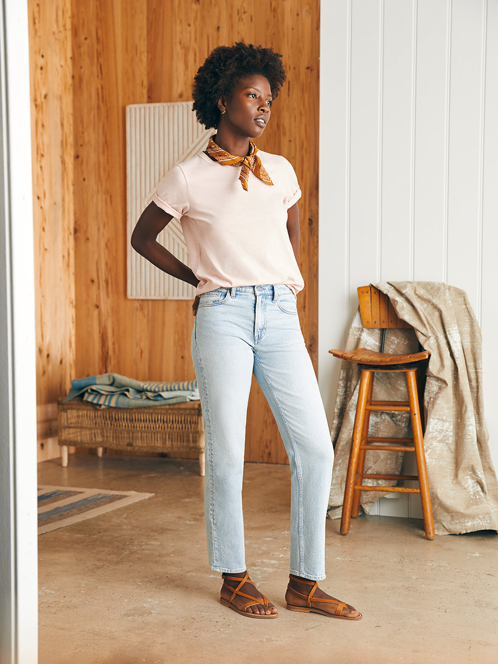 Sunwashed Crew Tee by Faherty in Peach Whip