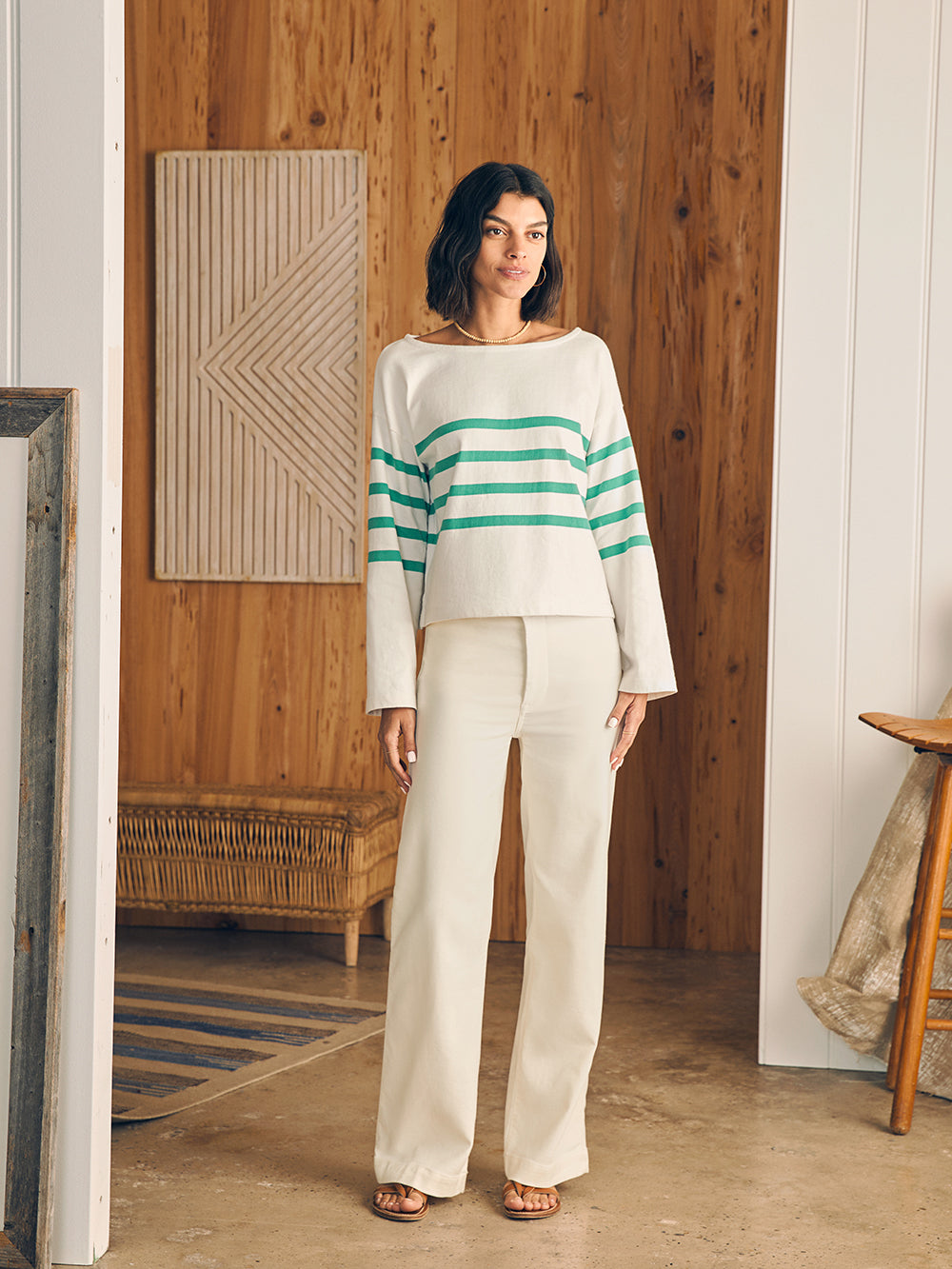 Sport Jersey Long Sleeve Tee by Faherty in Green Cape May Stripe