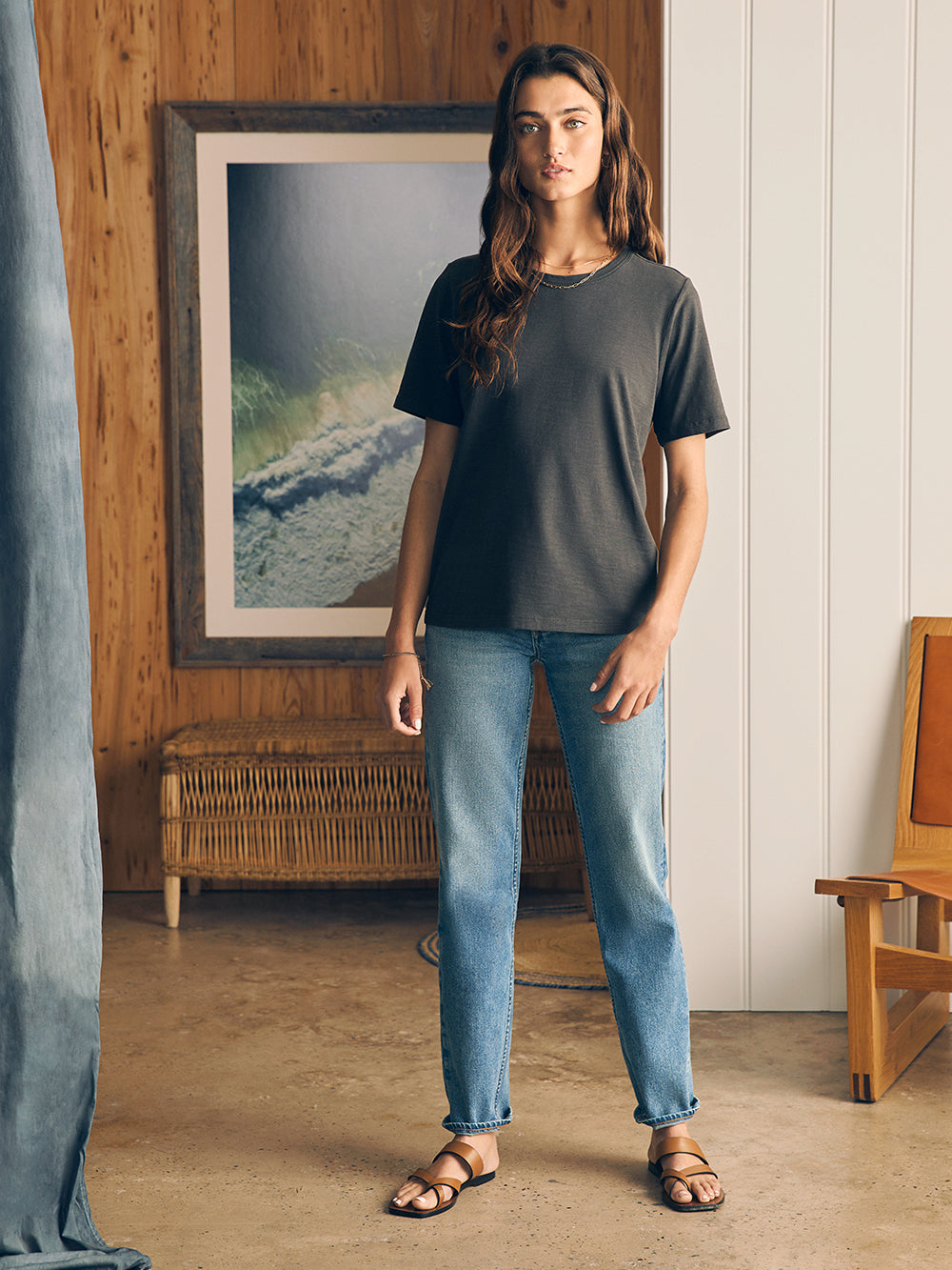 Sunwashed Crew Tee by Faherty in Washed Black