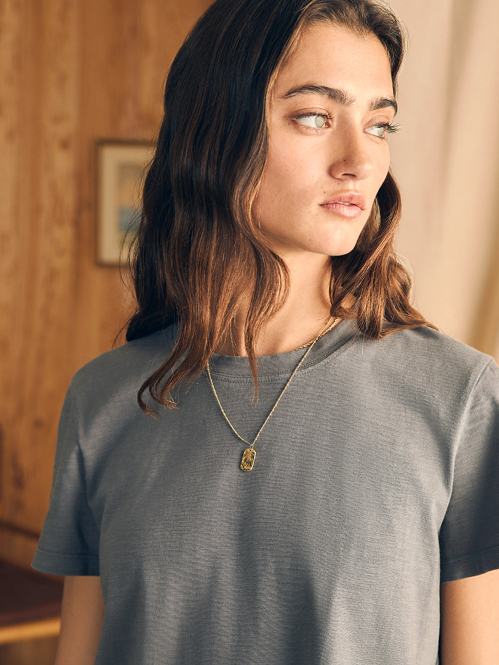 Sunwashed Cropped Crew Tee by Faherty in Smoked Pearl