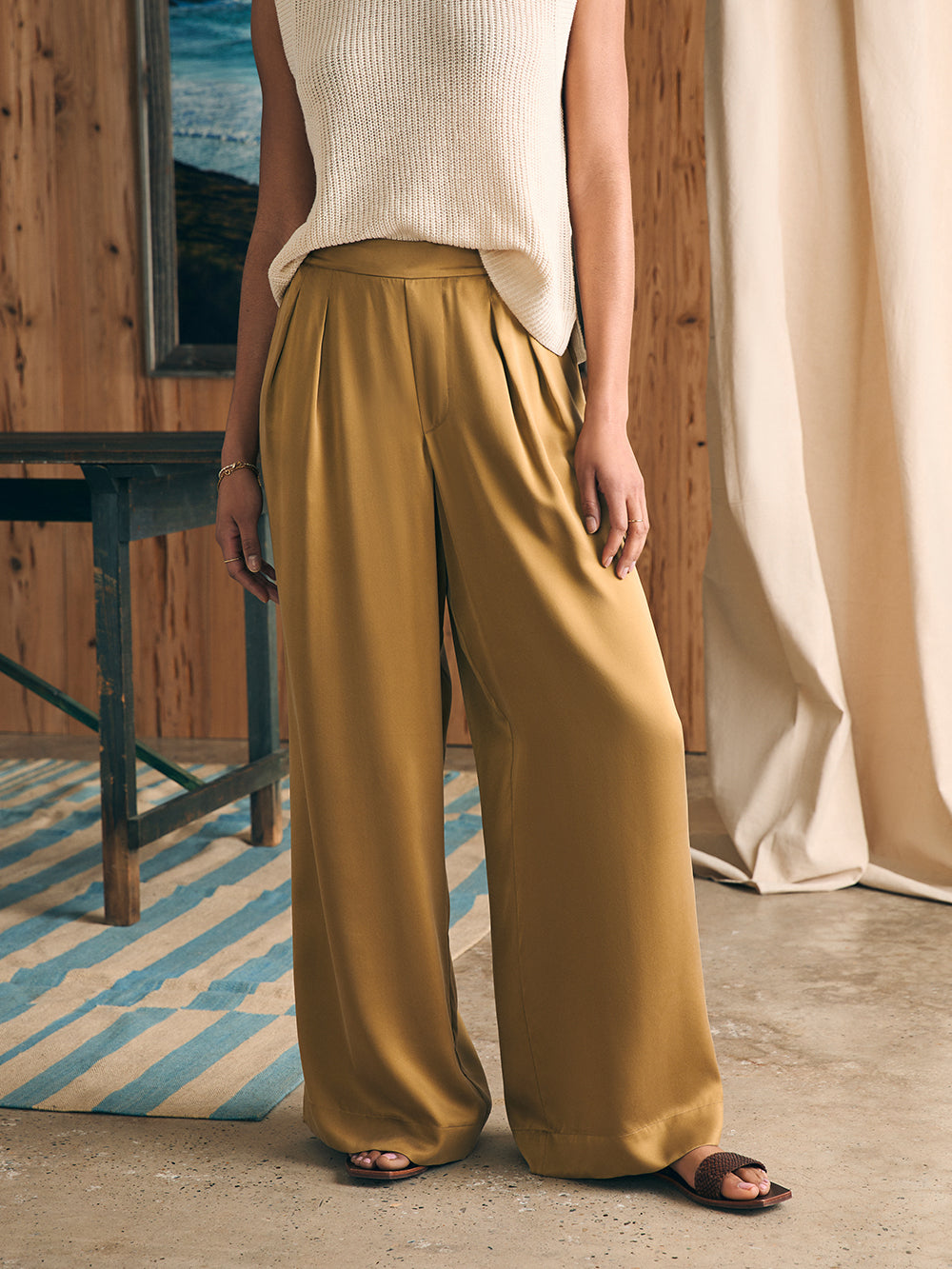 Sandwashed Silk Gemma Pant by Faherty in Antique Bronze