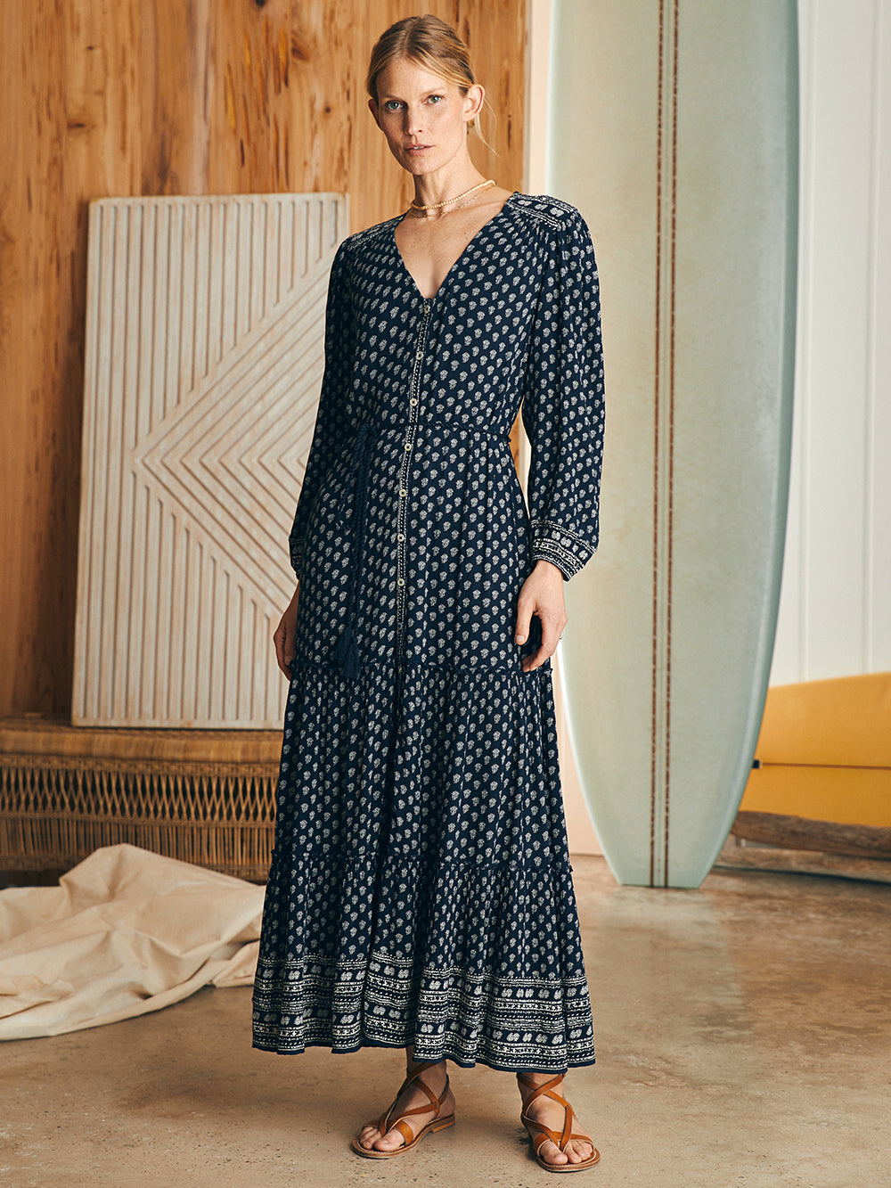 Orinda Long Sleeve Maxi Dress by Faherty in Lotus Floral Print