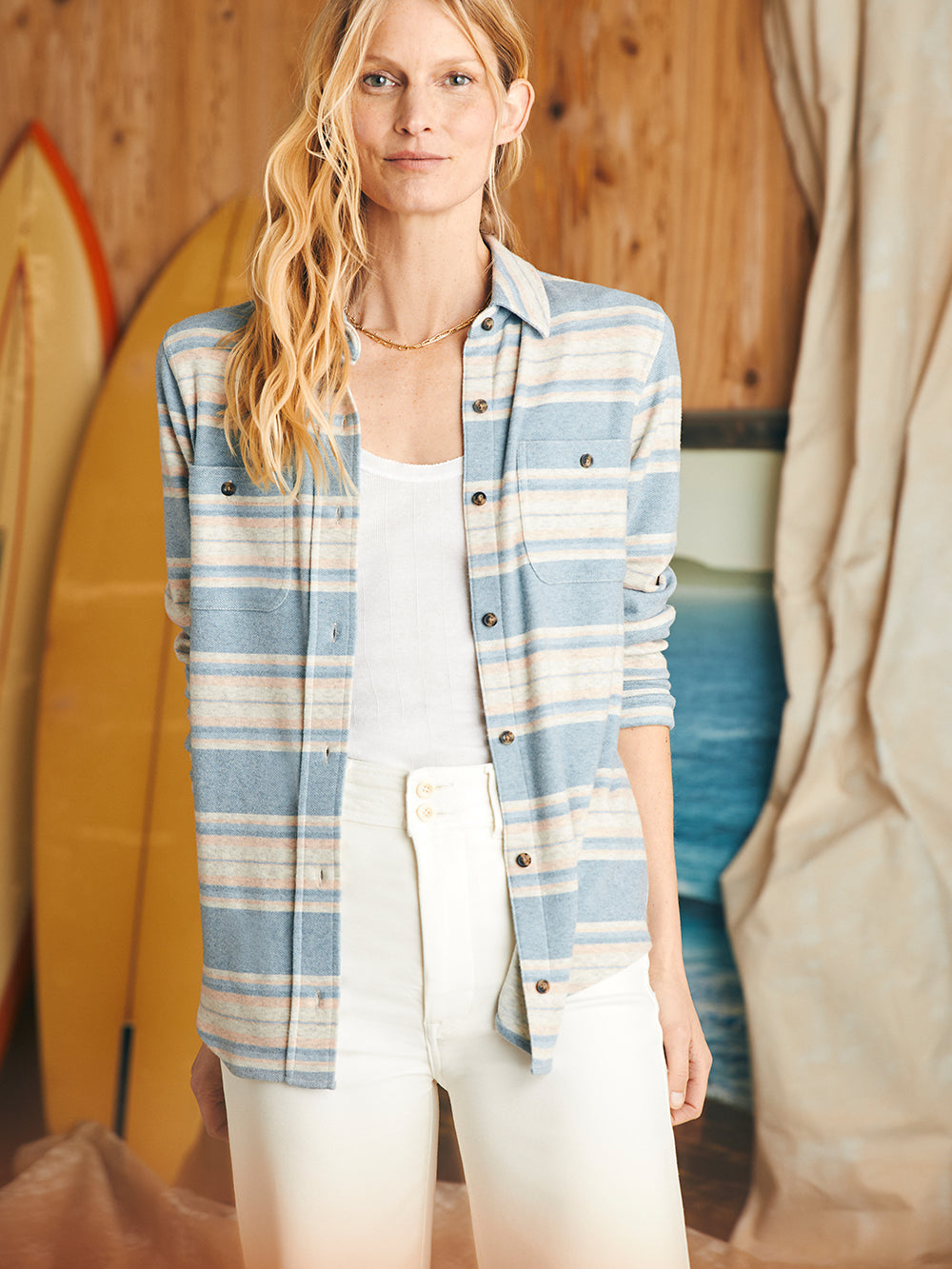 Legend Sweater Shirt by Faherty in Coastline Stripe