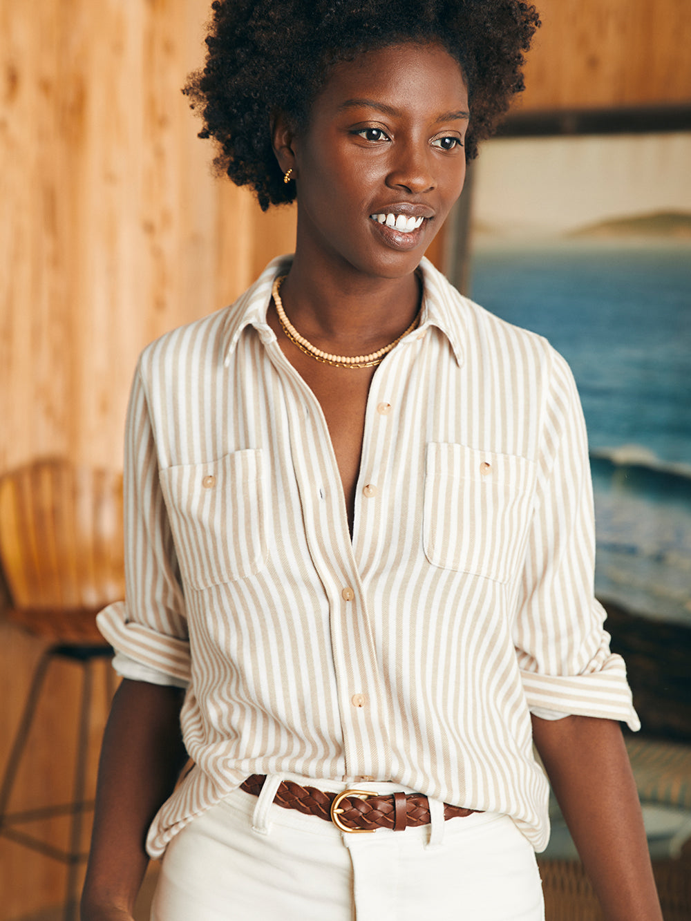 Legend Sweater Shirt by Faherty in Tannin Stripe