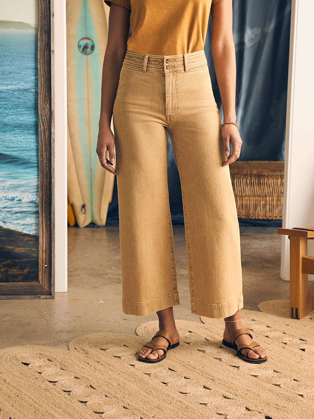 Natural Dye Denim Harbor Crop Pant by Faherty in Gilded Sand Wash