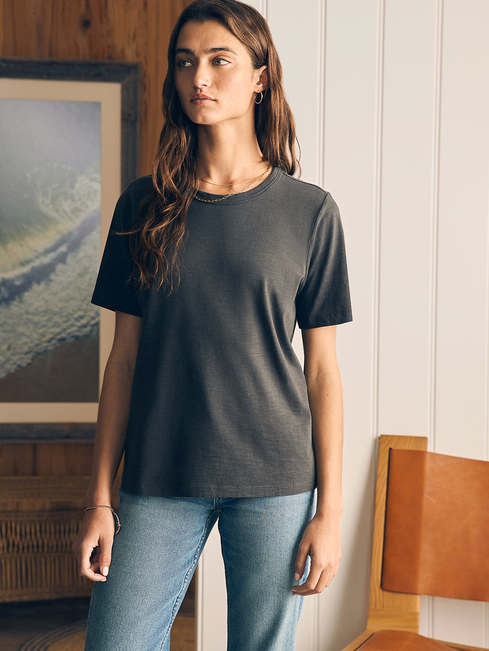 Sunwashed Crew Tee by Faherty in Washed Black