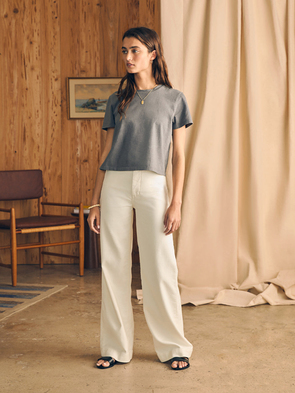 Sunwashed Cropped Crew Tee by Faherty in Smoked Pearl