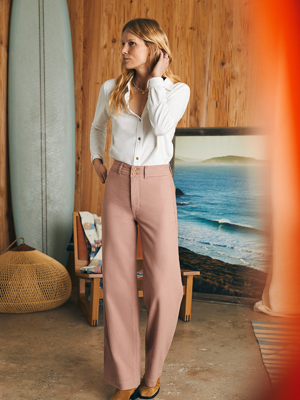 Stretch Terry Harbor Pant by Faherty in Wood Rose