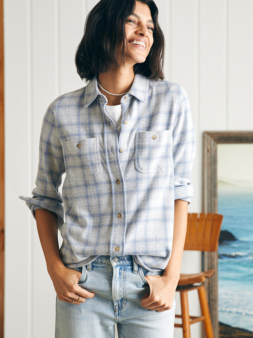 Legend Sweater Shirt by Faherty in Spring Dew Plaid