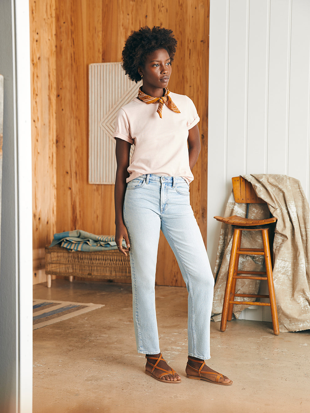 Sunwashed Crew Tee by Faherty in Peach Whip