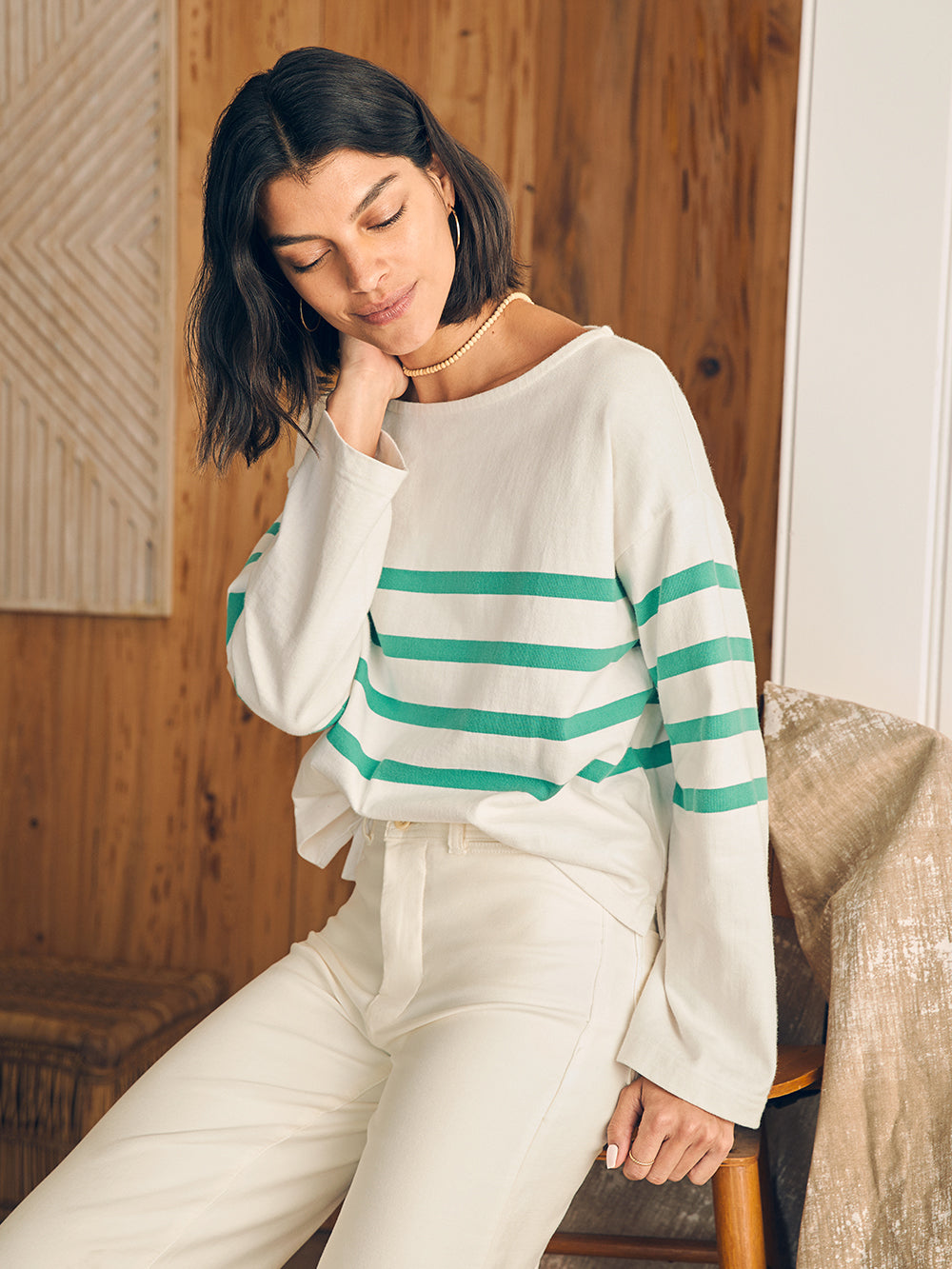 Sport Jersey Long Sleeve Tee by Faherty in Green Cape May Stripe