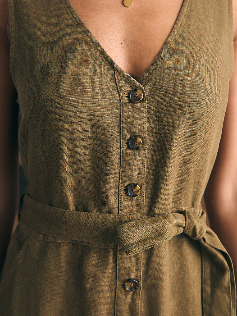 Alina Linen Jumpsuit by Faherty in Military Olive