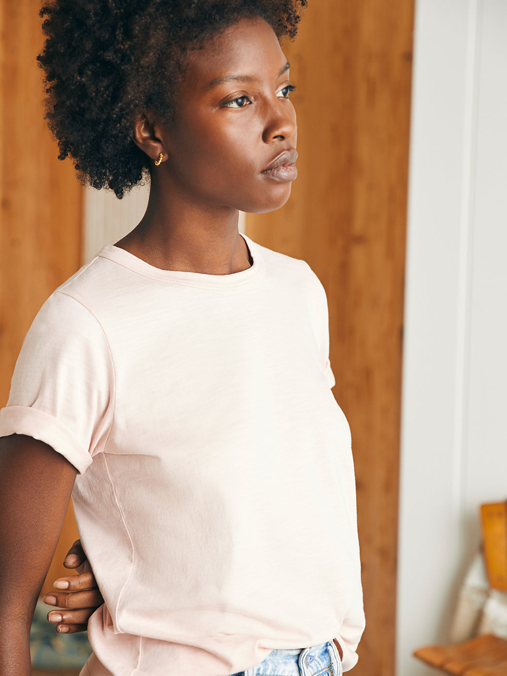 Sunwashed Crew Tee by Faherty in Peach Whip