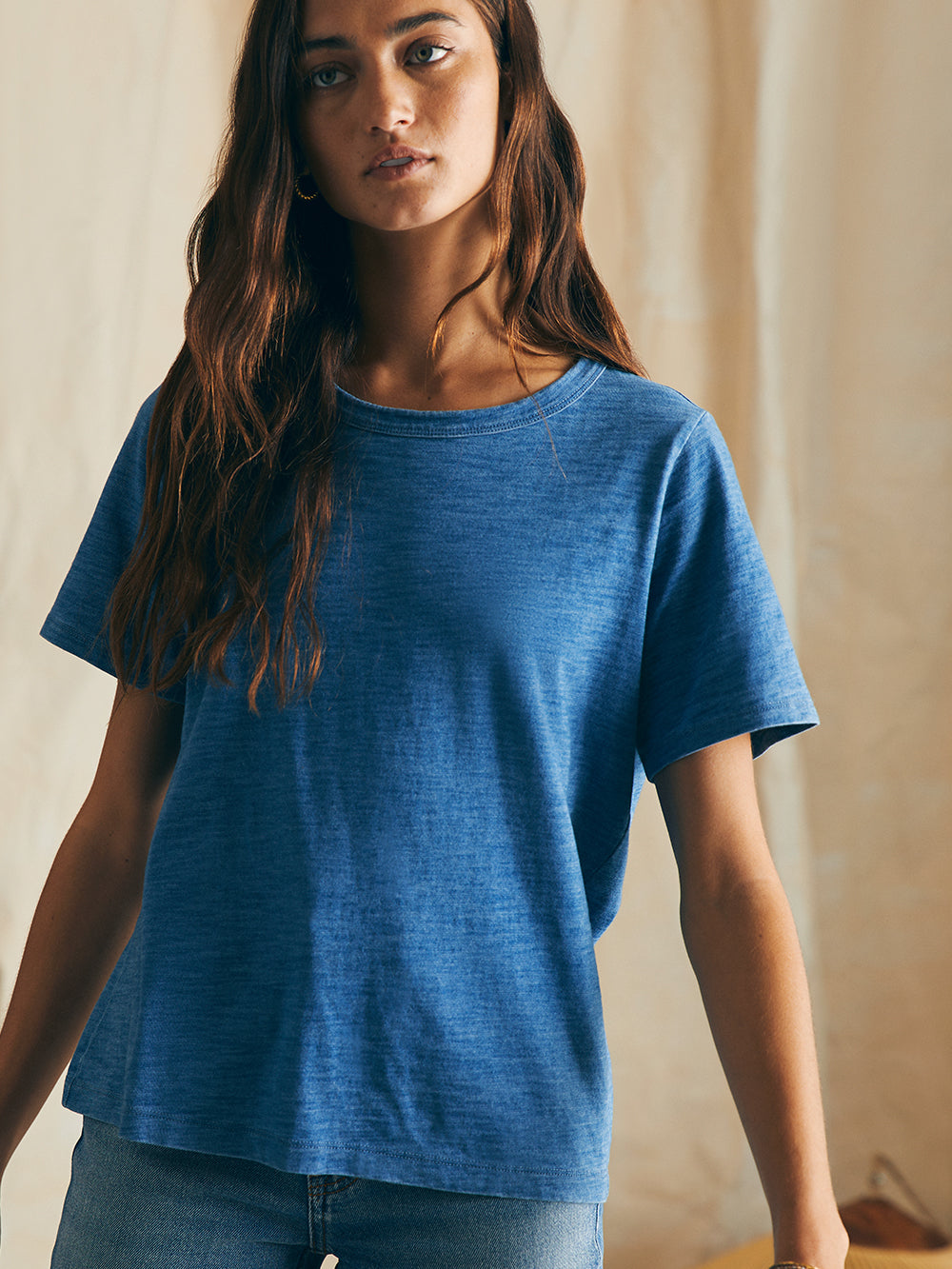 Sunwashed Crew Tee by Faherty in Medium Indigo Wash