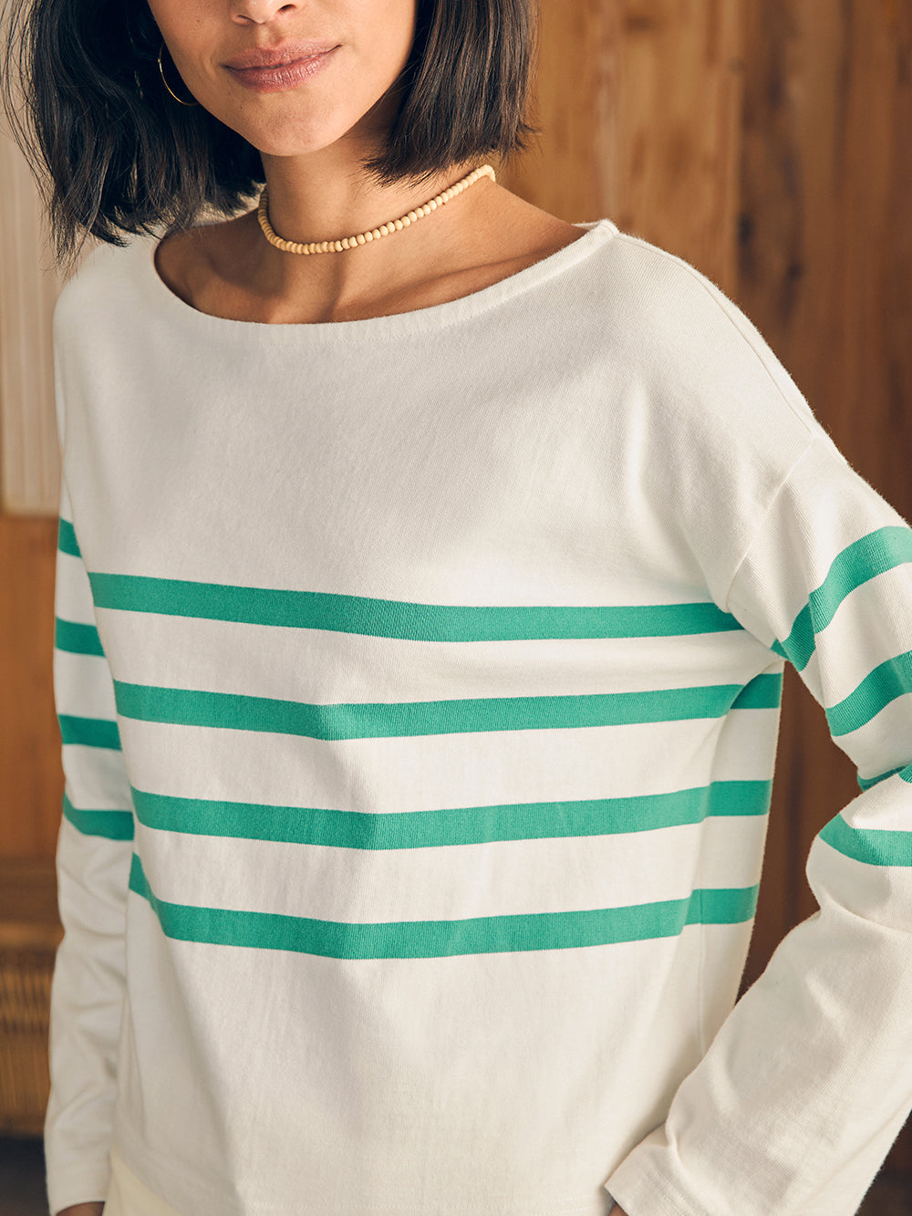 Sport Jersey Long Sleeve Tee by Faherty in Green Cape May Stripe