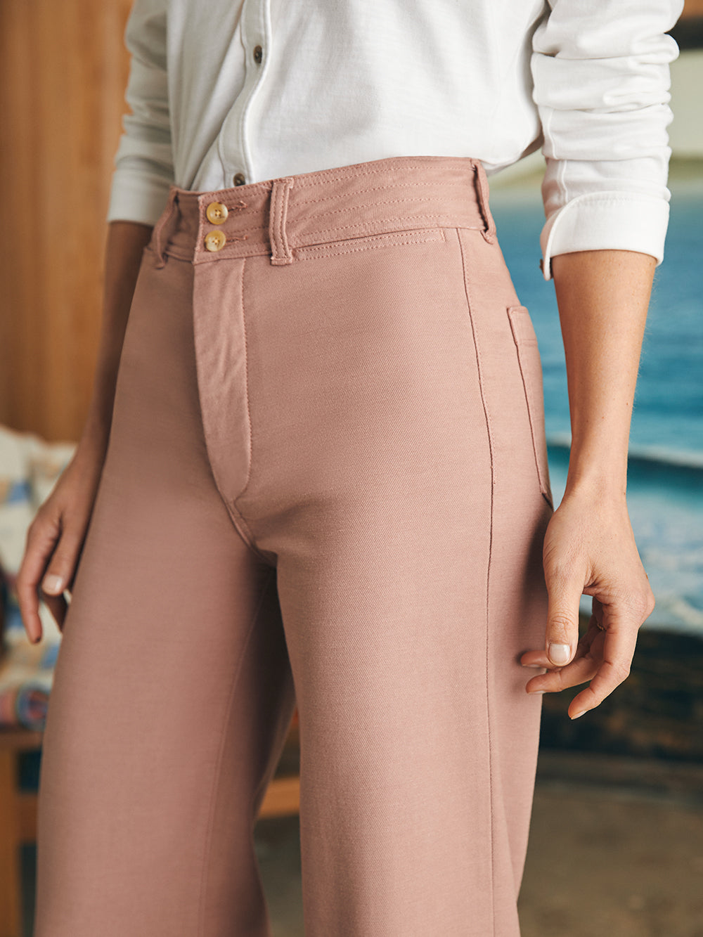 Stretch Terry Harbor Pant by Faherty in Wood Rose