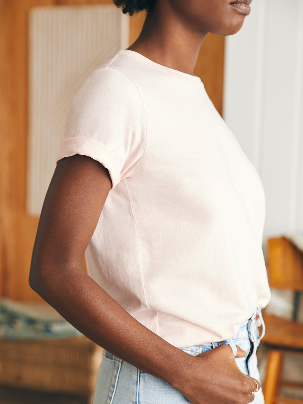 Sunwashed Crew Tee by Faherty in Peach Whip