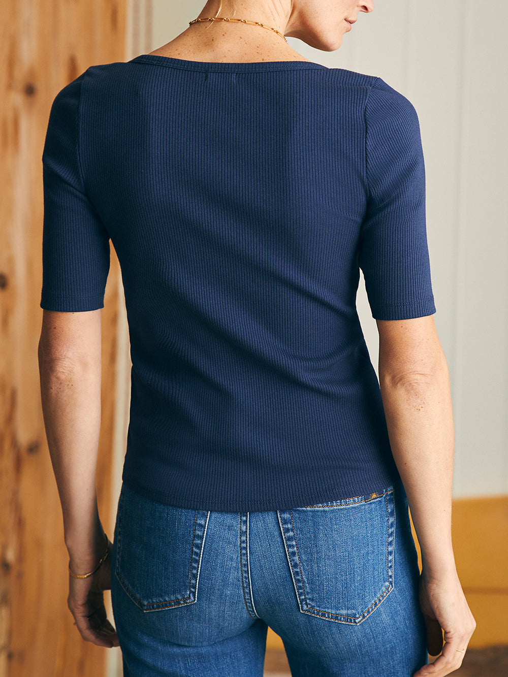 Freestyle Rib Knit Tee by Faherty in Navy