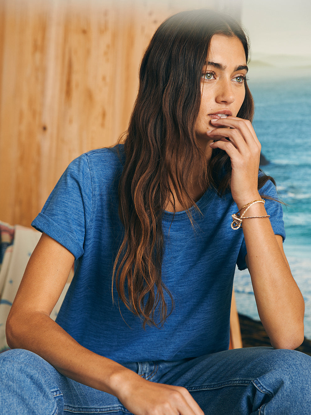 Sunwashed Crew Tee by Faherty in Medium Indigo Wash