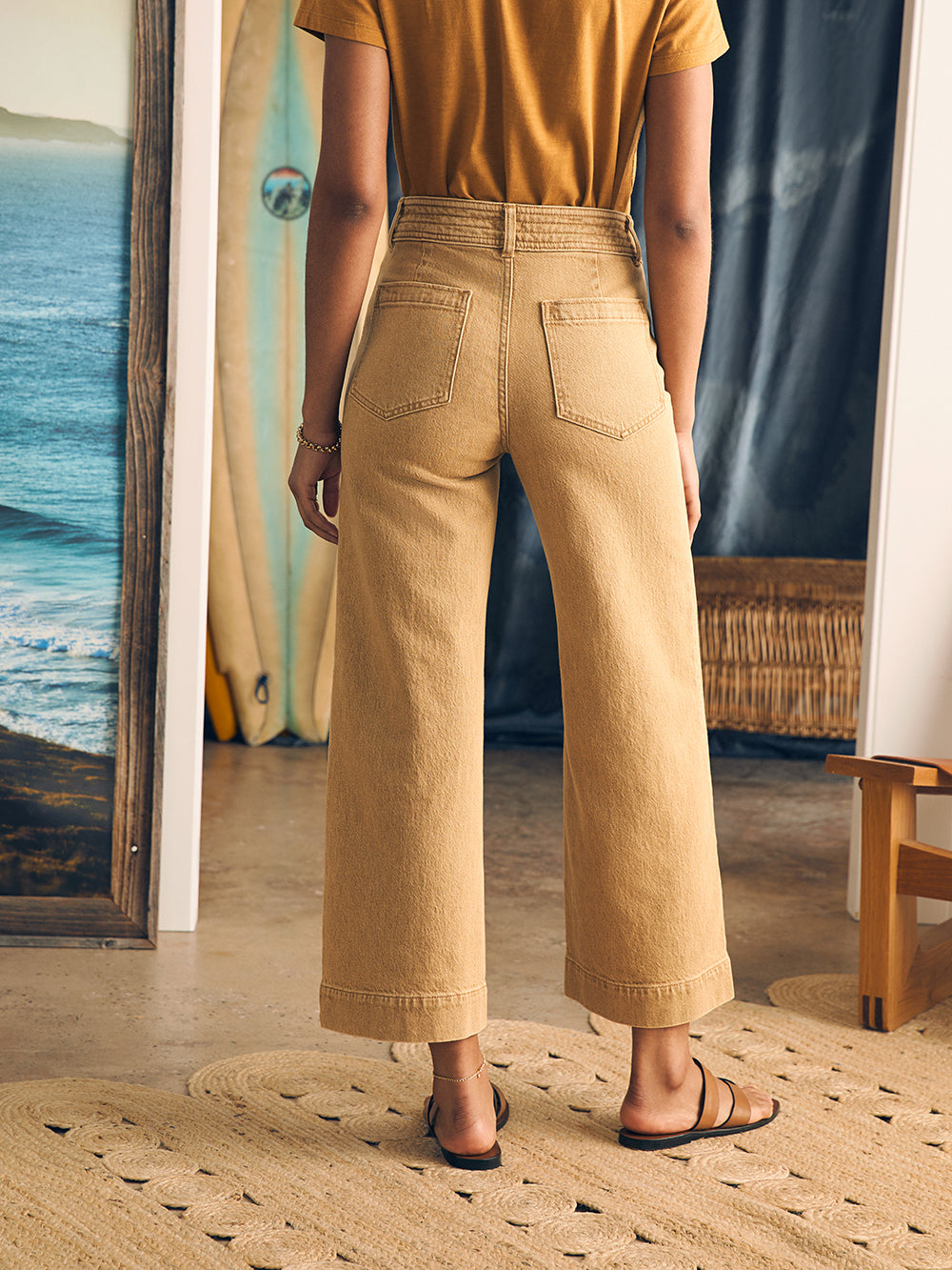 Natural Dye Denim Harbor Crop Pant by Faherty in Gilded Sand Wash