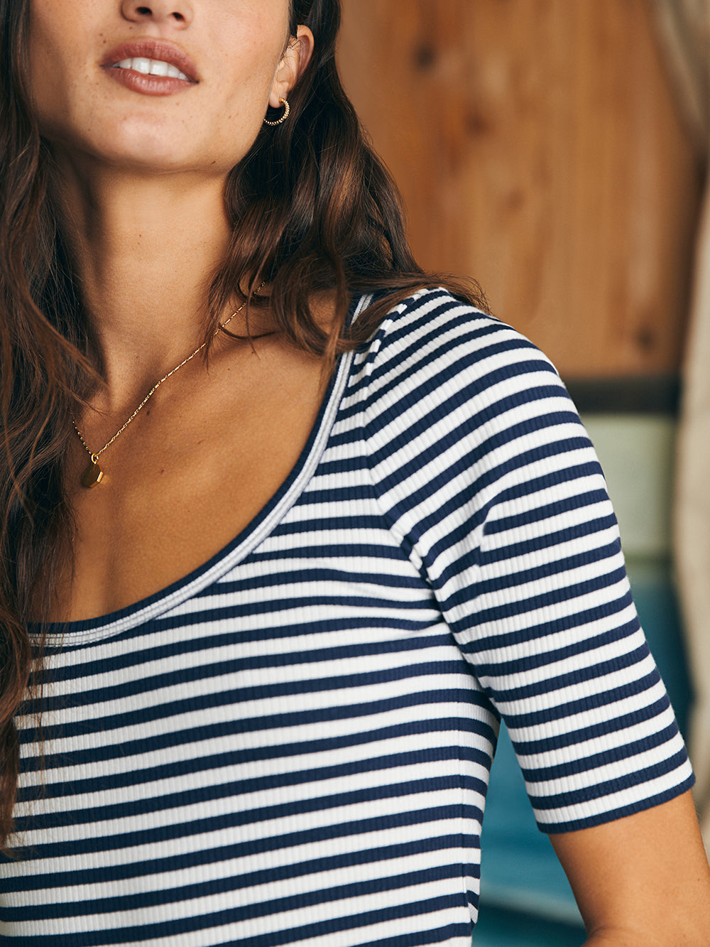 Freestyle Rib Knit Tee by Faherty in Navy Desi Stripe