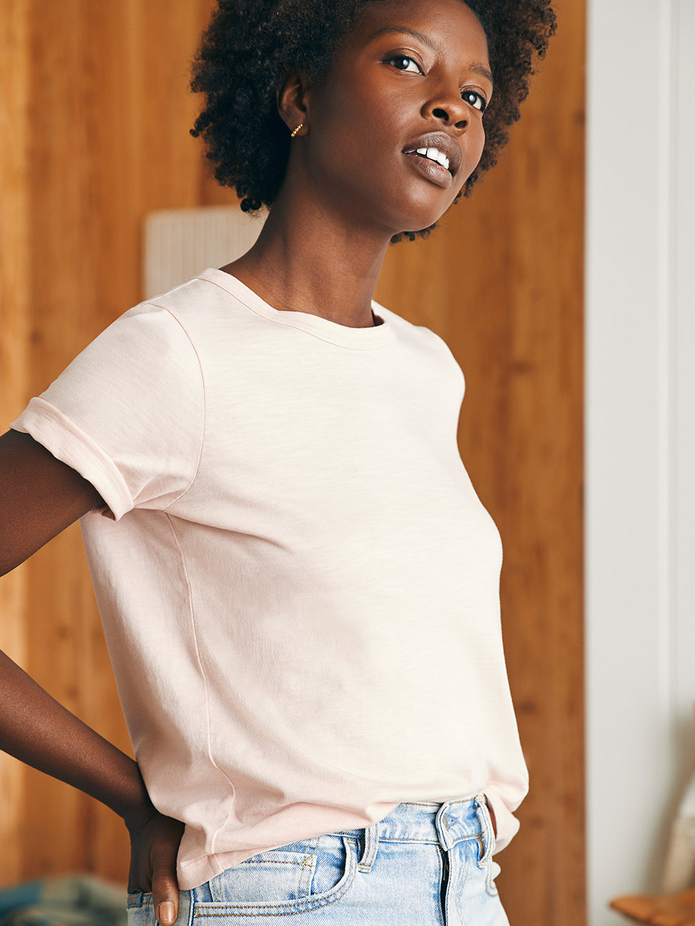 Sunwashed Crew Tee by Faherty in Peach Whip