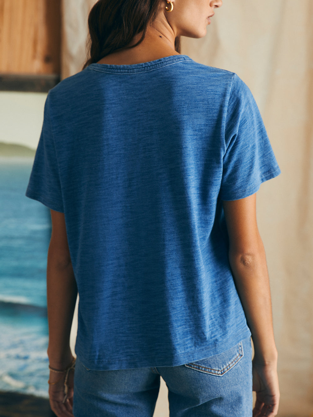 Sunwashed Crew Tee by Faherty in Medium Indigo Wash