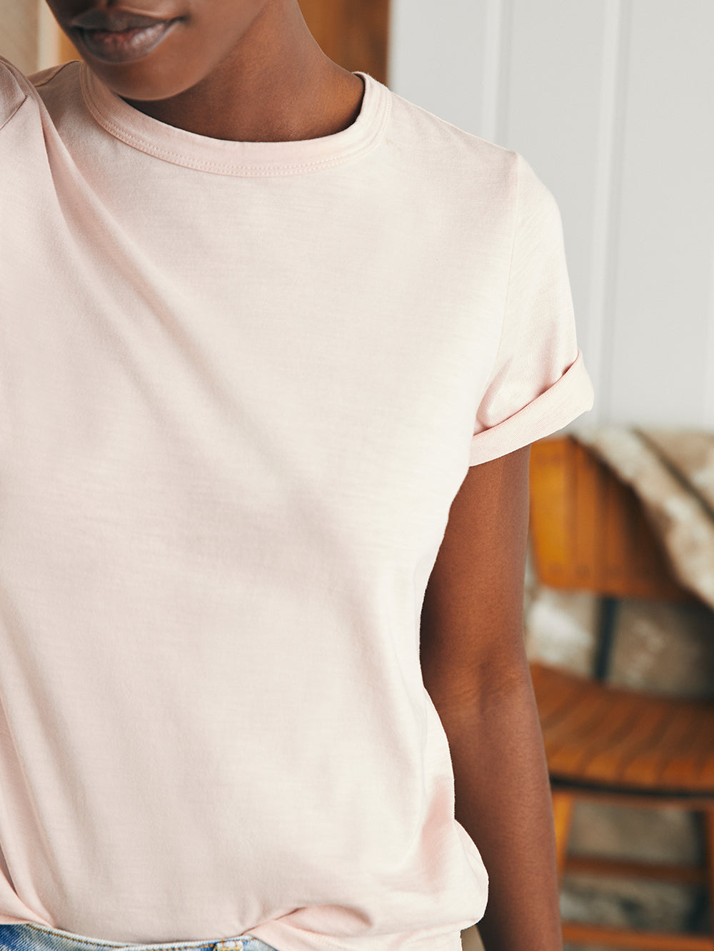 Sunwashed Crew Tee by Faherty in Peach Whip