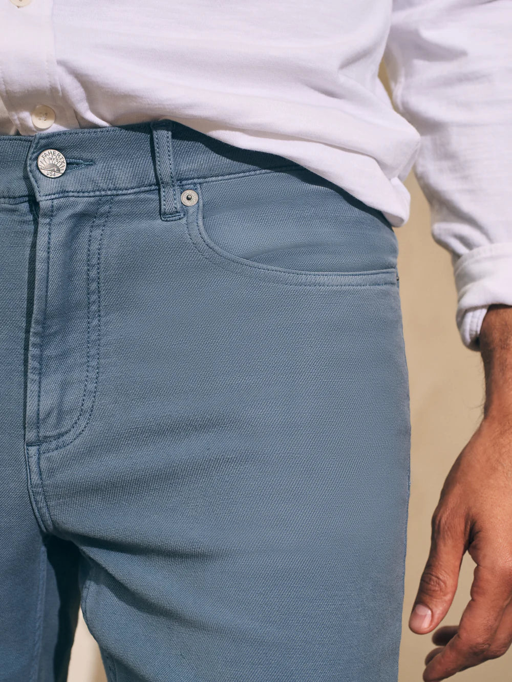 Stretch Terry 5 Pocket - Faded Ocean - (32&quot; Inseam)