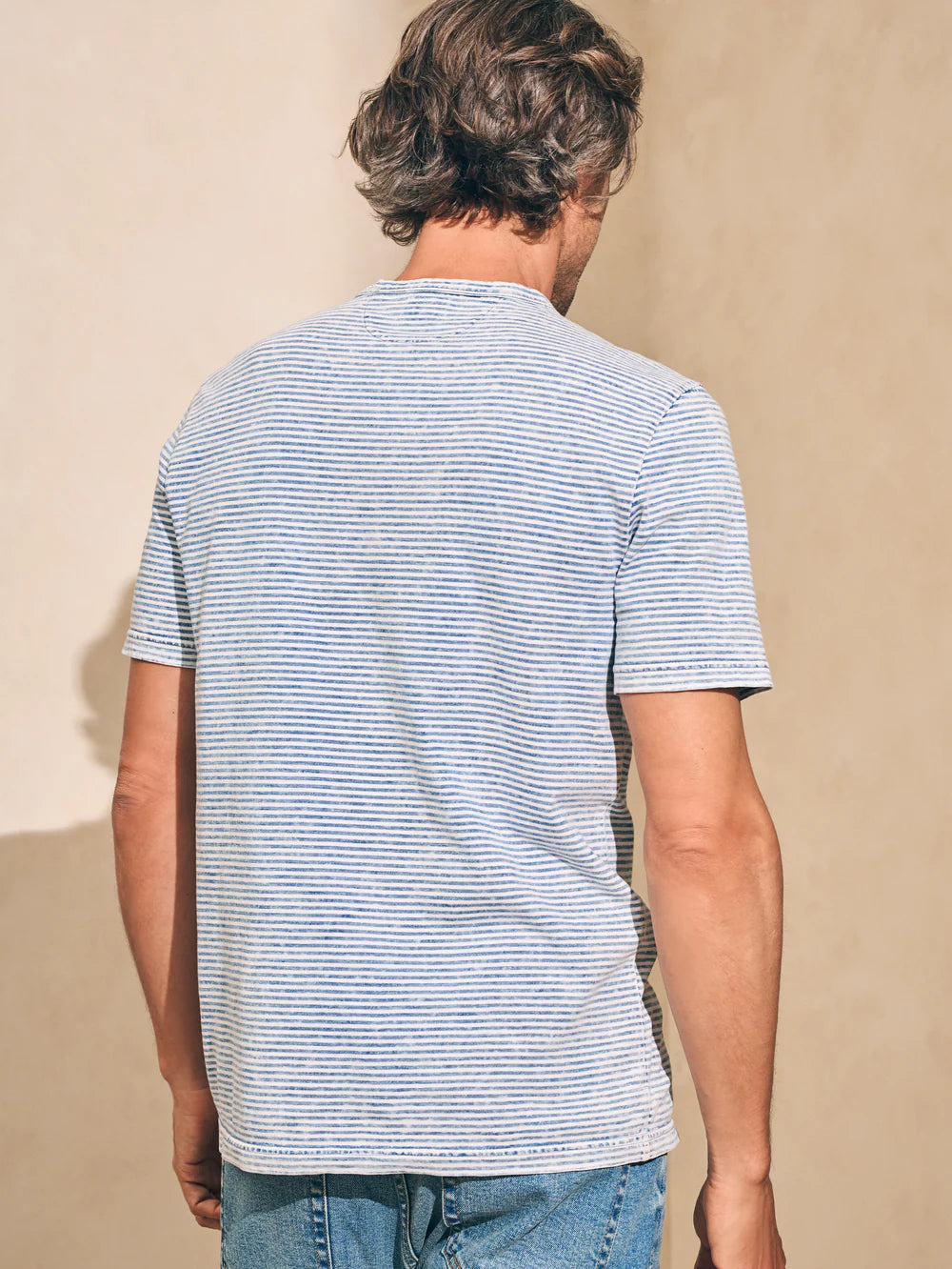 Short Sleeve Indigo Pocket Tee - Salt Wash Indigo Stripe