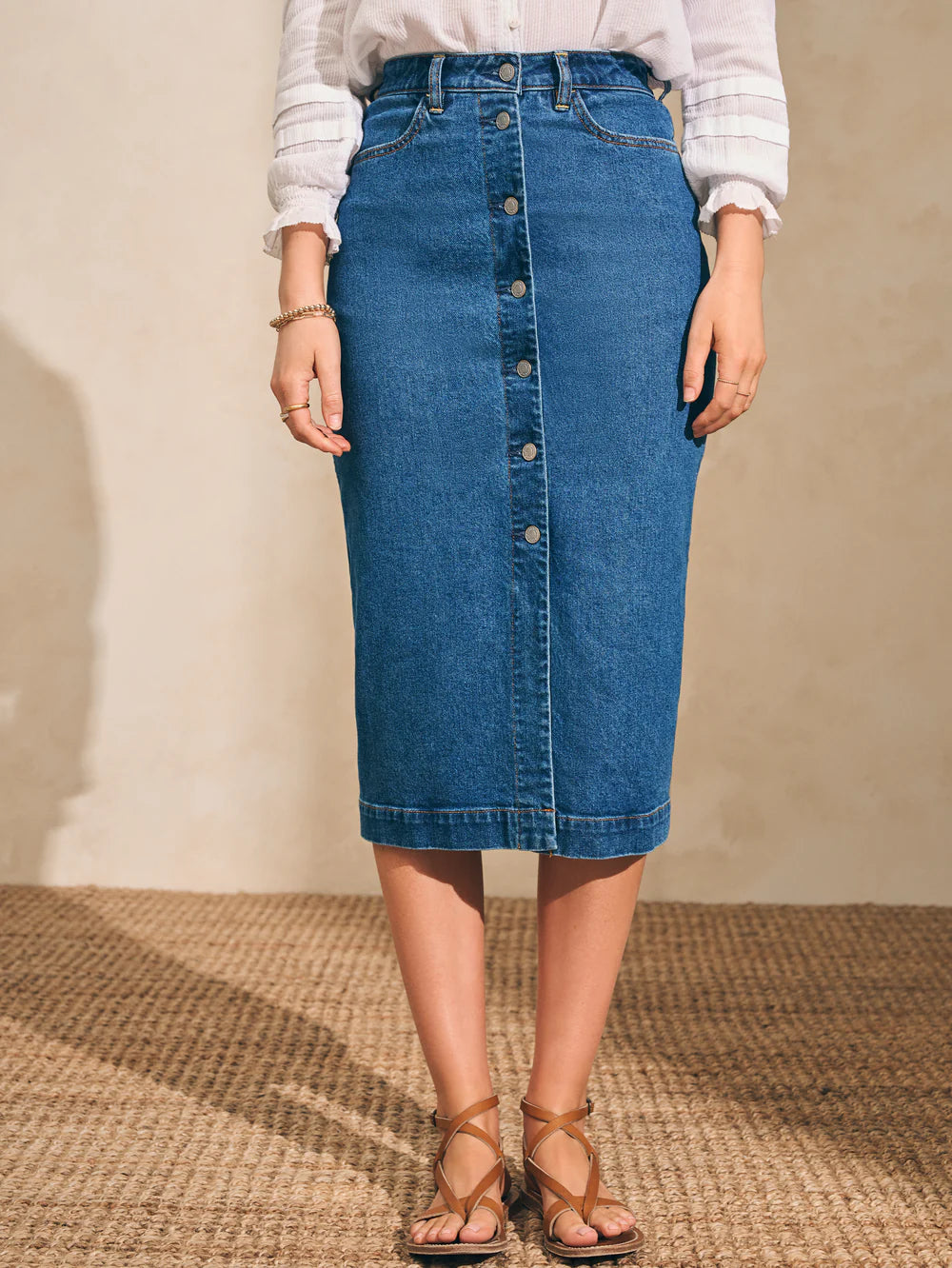 Organic Cotton Denim Midi Skirt - Mercer Bay Wash