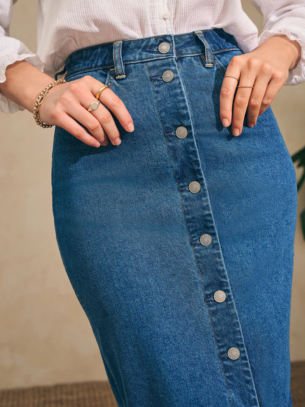 Organic Cotton Denim Midi Skirt - Mercer Bay Wash