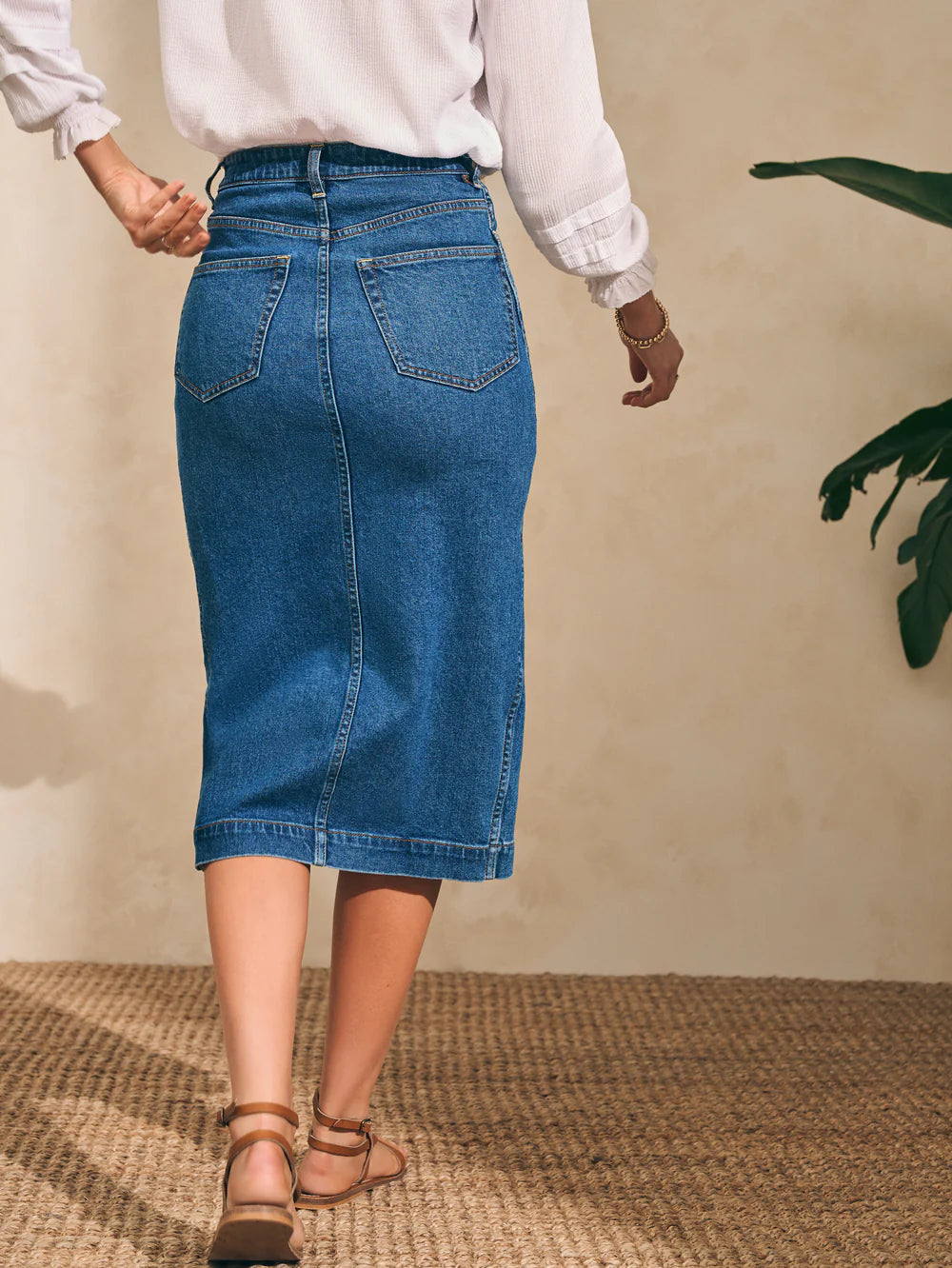 Organic Cotton Denim Midi Skirt - Mercer Bay Wash