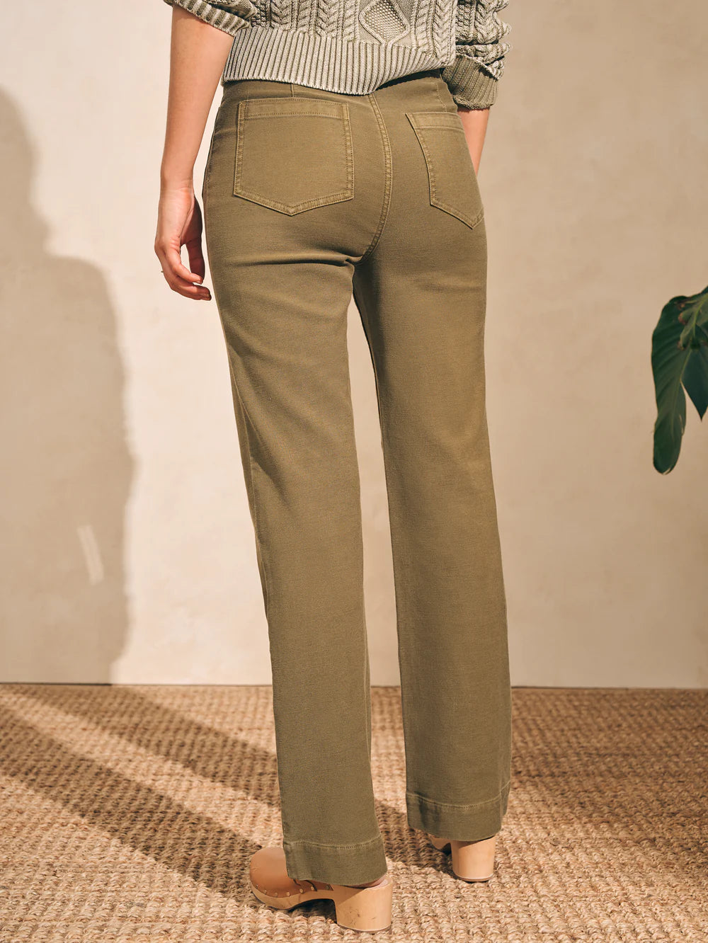 Stretch Terry Wide Leg Pant - Military Olive