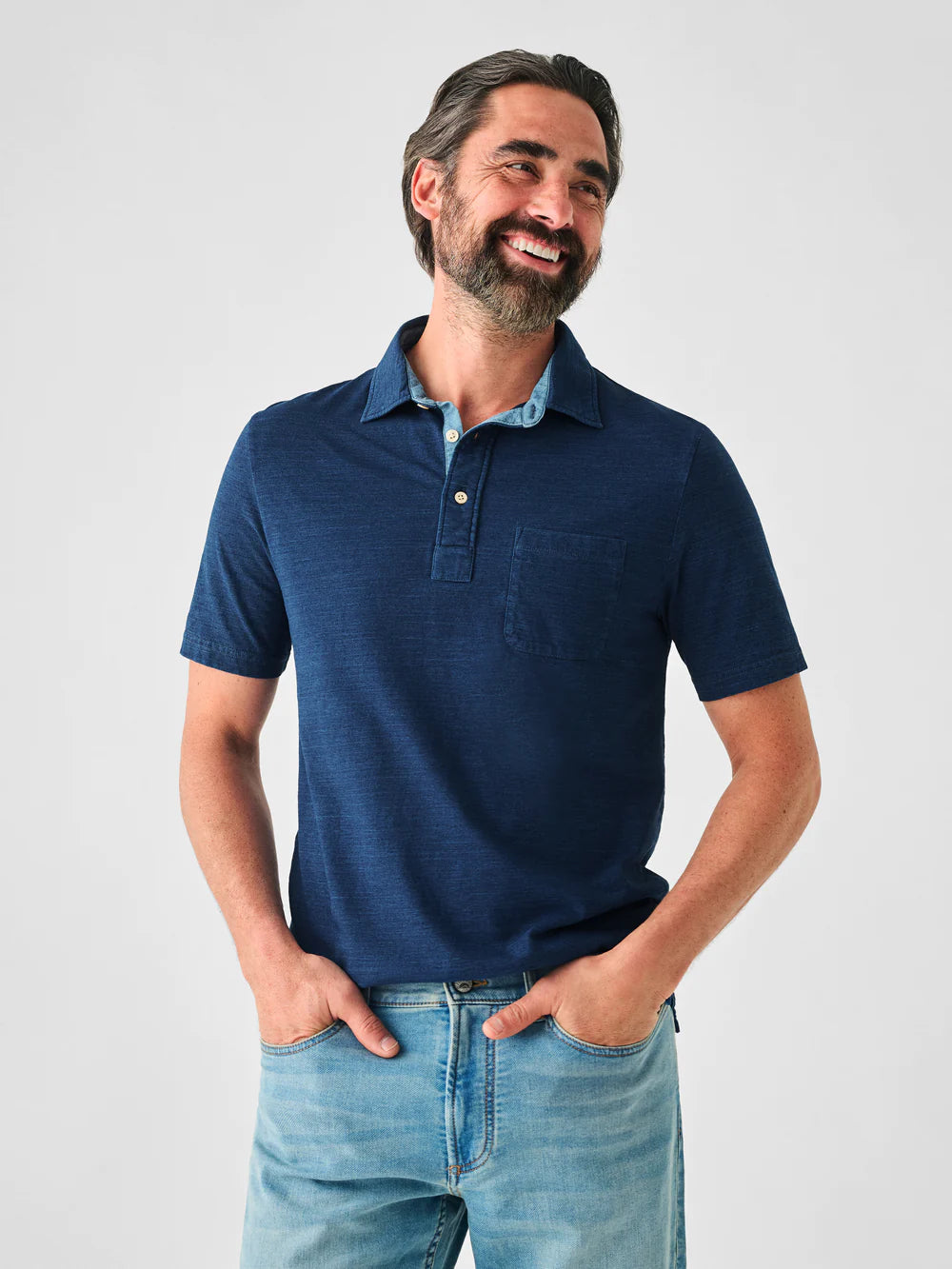 Short Sleeve Indigo Polo - Dark Indigo Wash