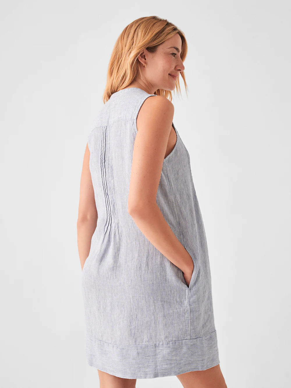 Isha Linen Dress - Blue Mini Stripe