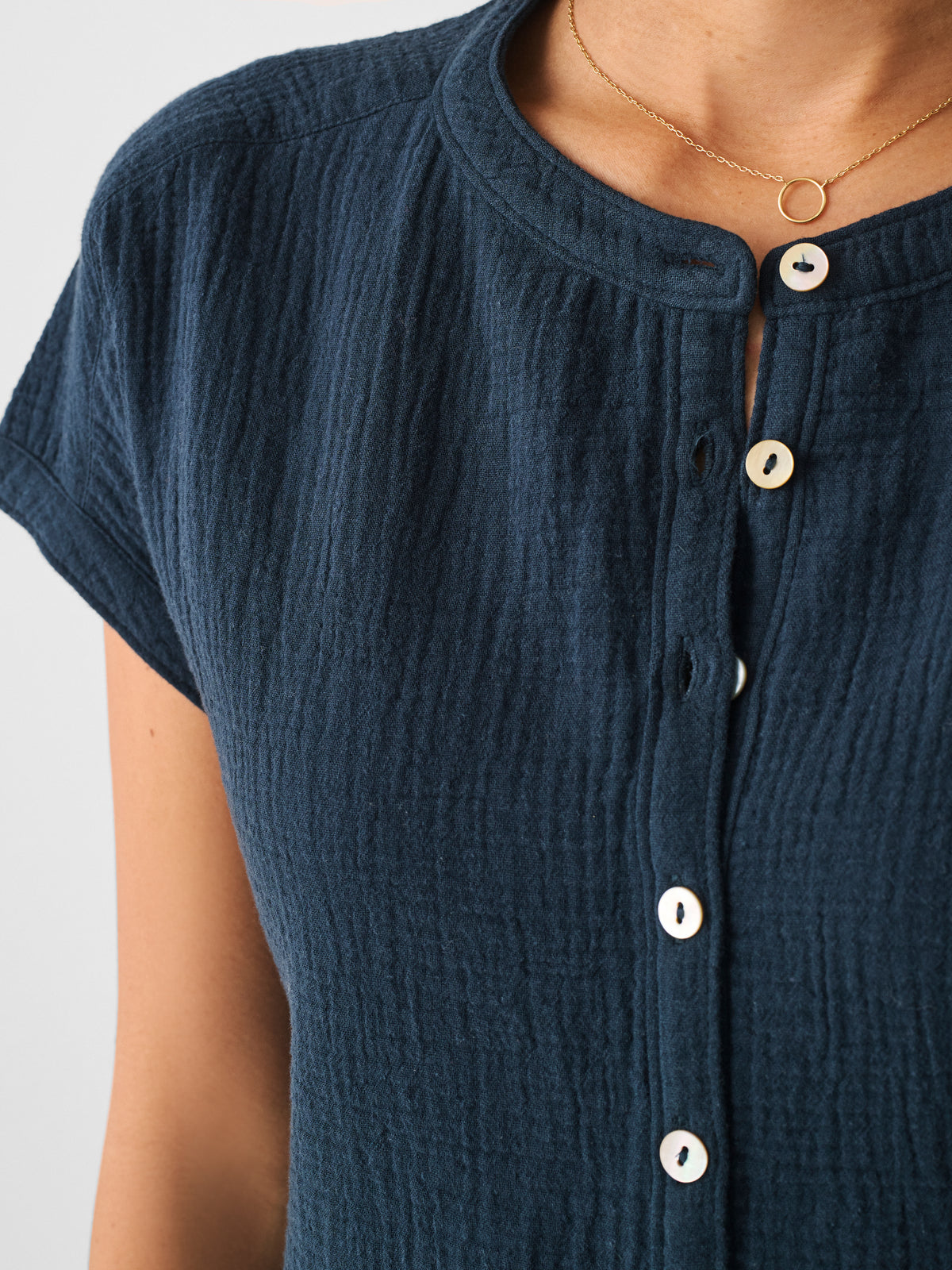 Dream Cotton Gauze Desmond Top - Navy