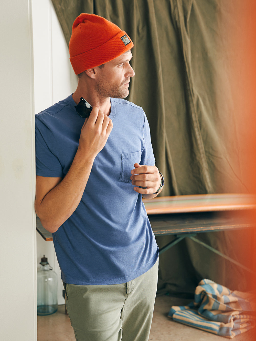 Sunwashed Pocket Tee by Faherty in Blue Horizon