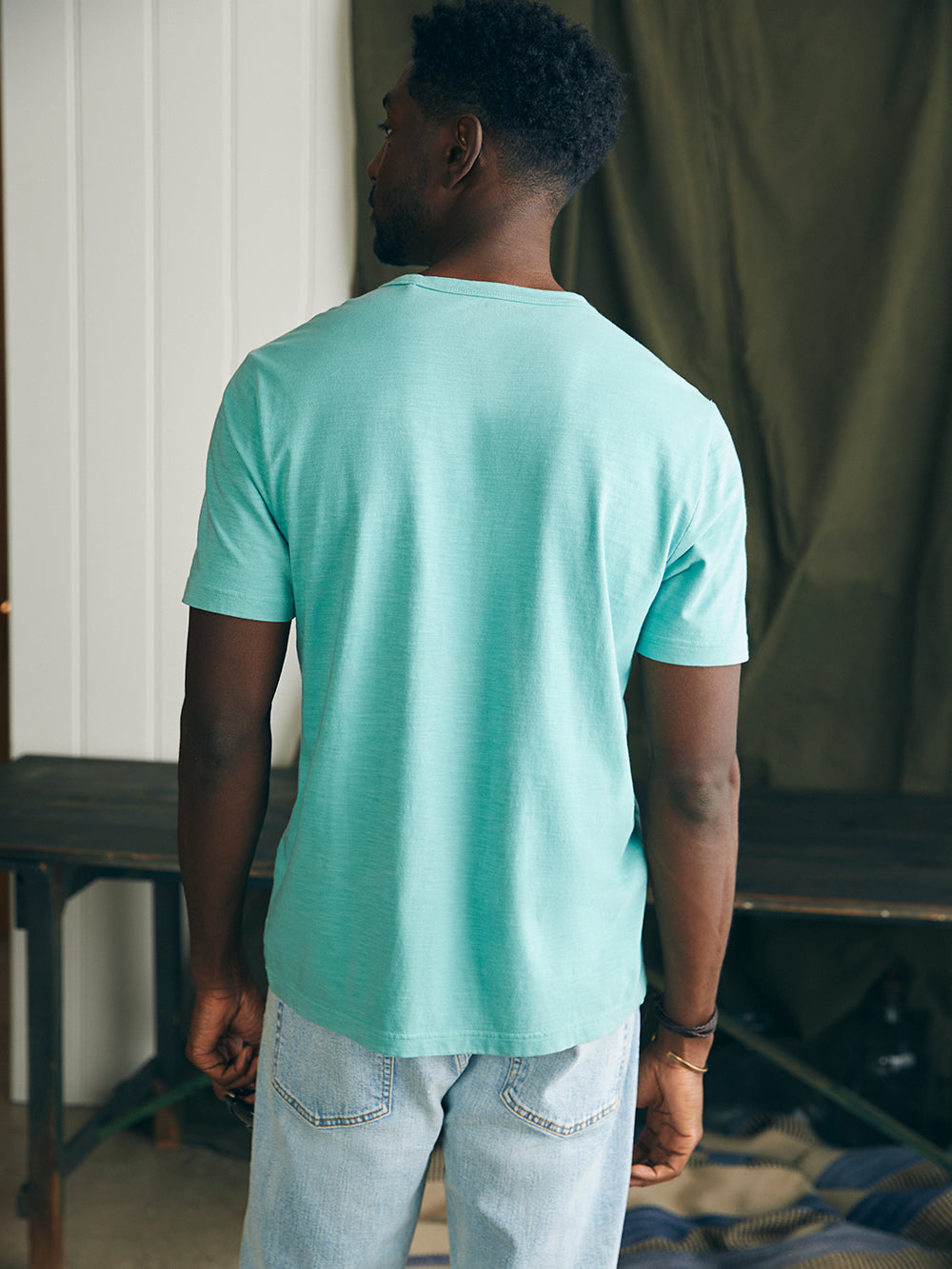 Sunwashed Pocket Tee by Faherty in Island Teal