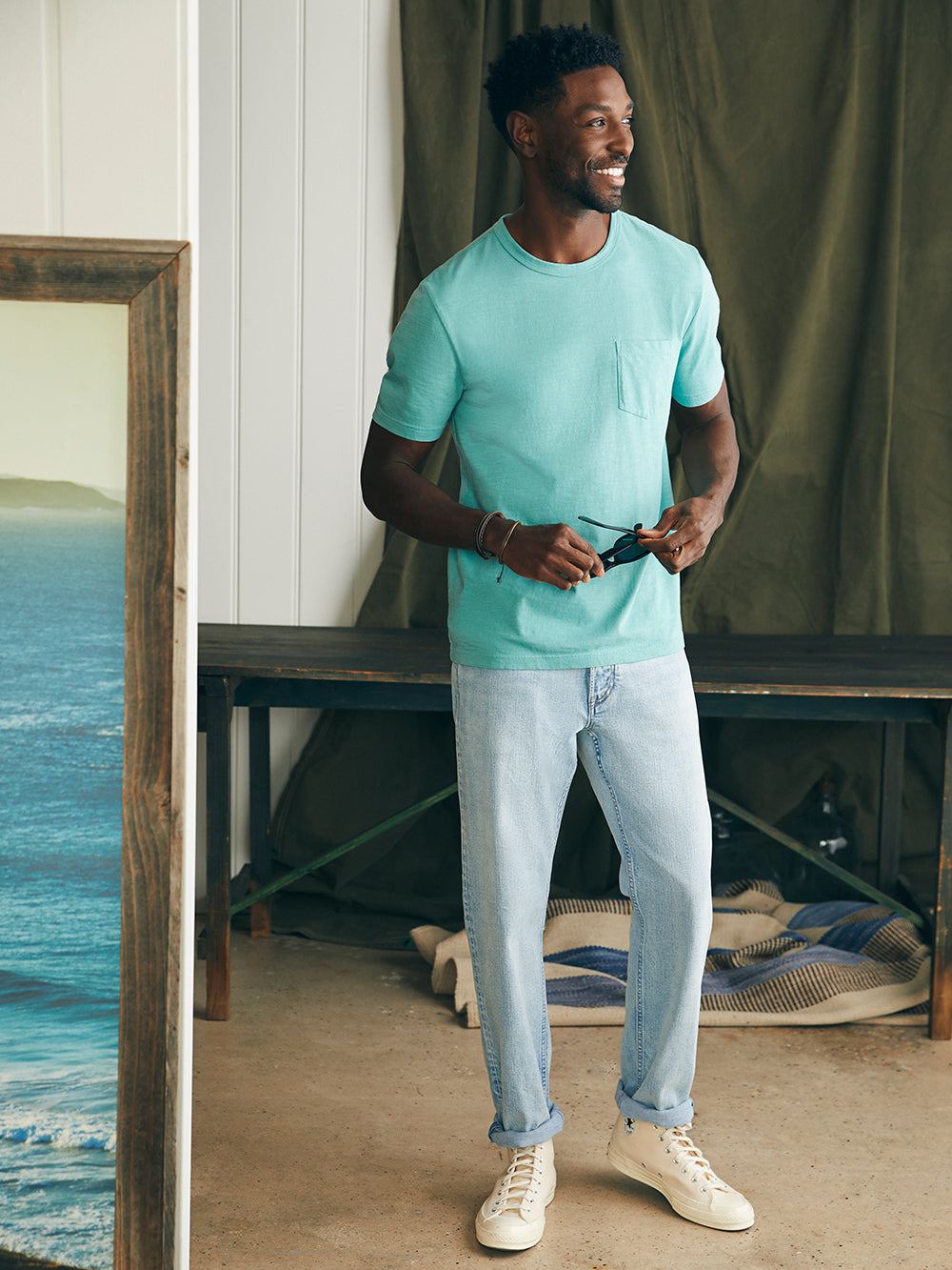 Sunwashed Pocket Tee by Faherty in Island Teal