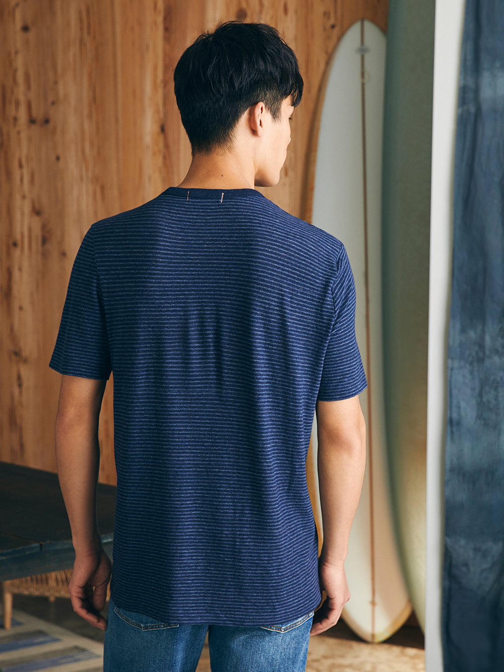 Vintage Chambray Tee by Faherty in Navy Cove Stripe