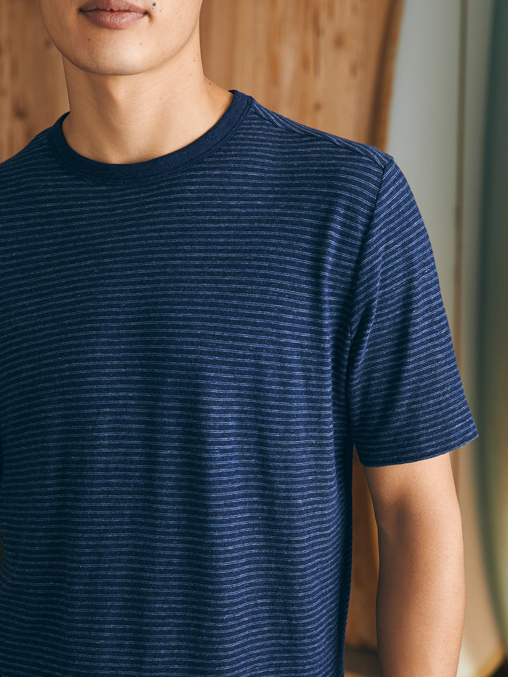 Vintage Chambray Tee by Faherty in Navy Cove Stripe