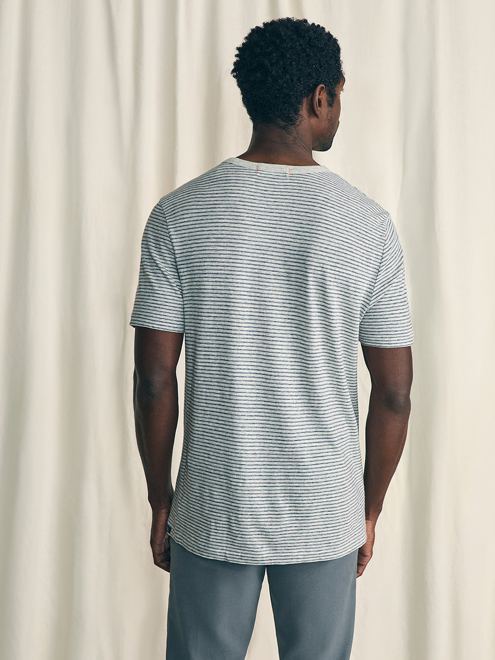 Vintage Chambray Tee by Faherty in Silver Sea Stripe