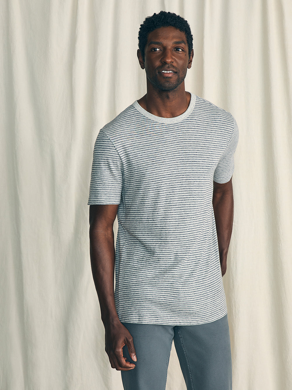 Vintage Chambray Tee by Faherty in Silver Sea Stripe