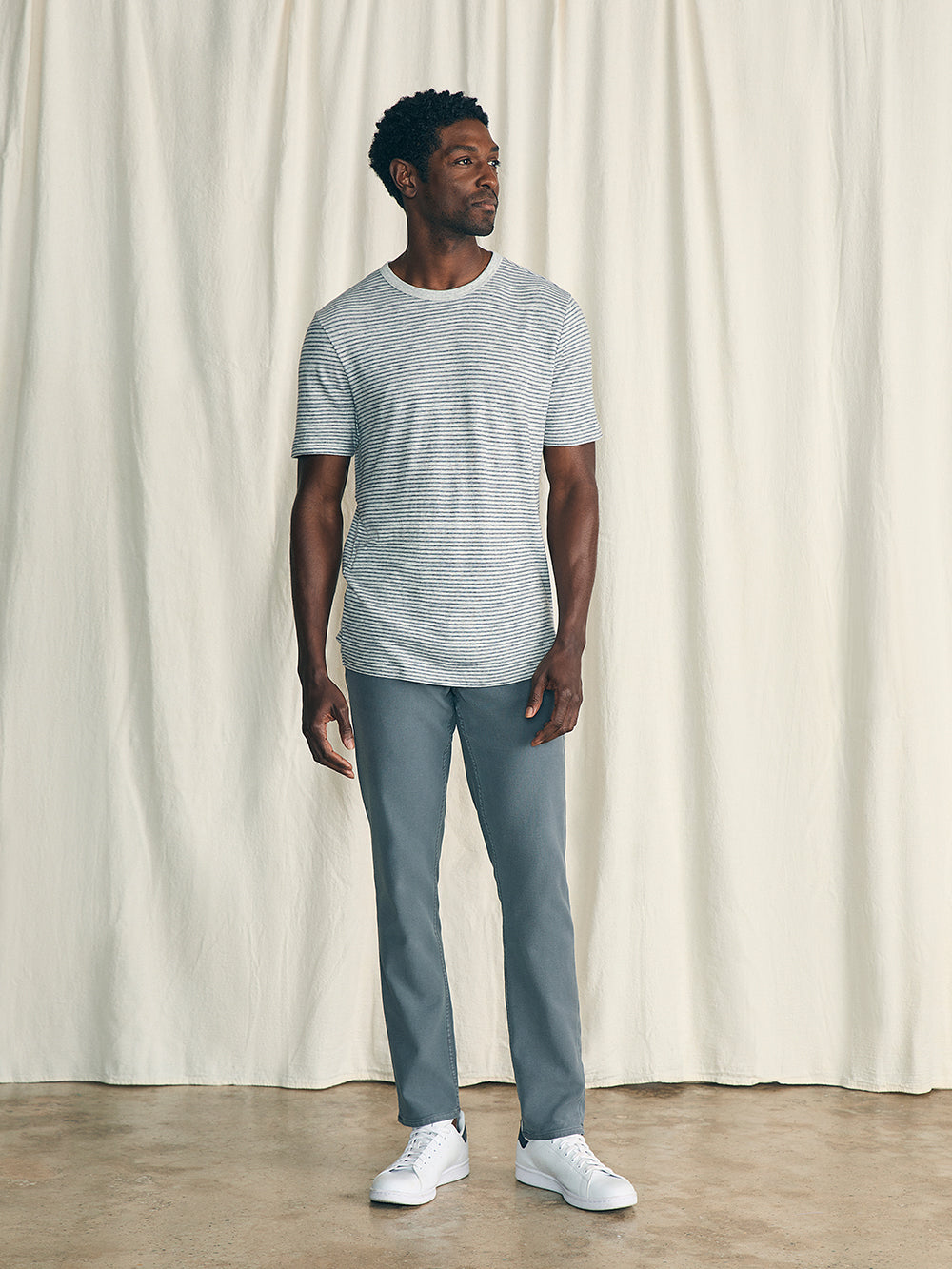 Vintage Chambray Tee by Faherty in Silver Sea Stripe