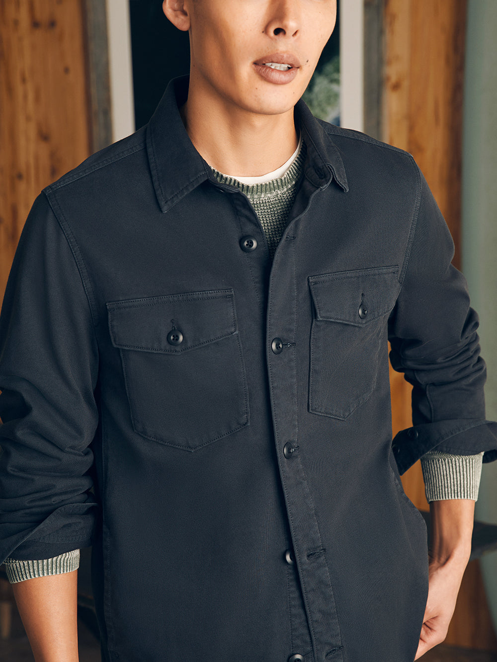 Jersey Shirt Jacket by Faherty in Onyx Black